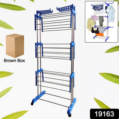 Extendable foldable drying rack displaying multiple garments