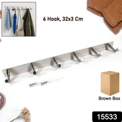 6-Hook Stainless Steel Coat Rack holding bags and coats