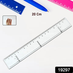 Transparent plastic ruler close-up of measurement scales