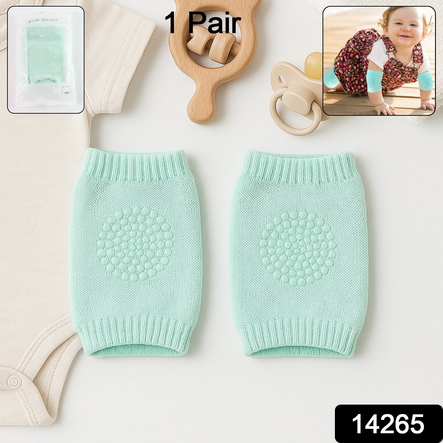 Mint Green Toddler Wool Knit Leg Warmer Knee Guard on white background