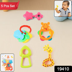 Assorted plastic baby rattles, easy to grasp