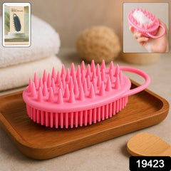 Close-up of silicone bath brush with soft bristles