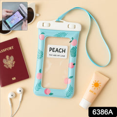 Peach Color Waterproof Phone Pouch with Tropical Leaves Design