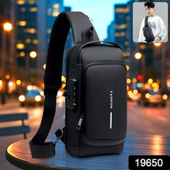 Smart casual anti-theft sling bag worn by model