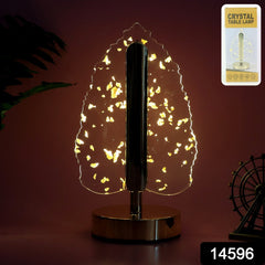 Premium Golden Crystal Leaf-Shaped LED Table Lamp (1 Pc)