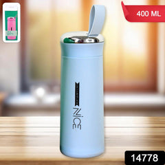 Light blue 400ml leak proof glass water bottle
