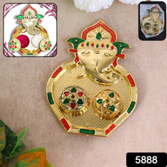 Golden Ganesh Kumkum Box with Sindoor