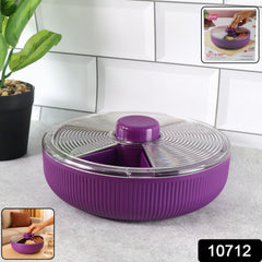 Multipurpose rotating snack storage container showing easy access