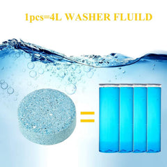 Effervescent fluid cleaning tablets for car windshields