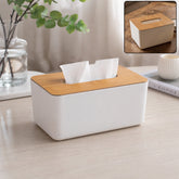 Tissue Box Desktop Stand Bamboo Tissue Cover Box Rectangular Paper Towel Holder Removable Tissue Dispenser for Bathroom Vanity Countertop Bedroom Car Holder Paper Towels Dispenser (1 Pc )