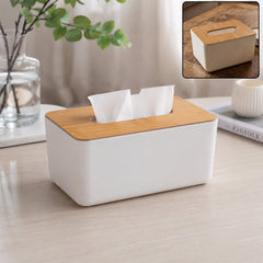 Tissue Box Desktop Stand Bamboo Tissue Cover Box Rectangular Paper Towel Holder Removable Tissue Dispenser for Bathroom Vanity Countertop Bedroom Car Holder Paper Towels Dispenser (1 Pc )