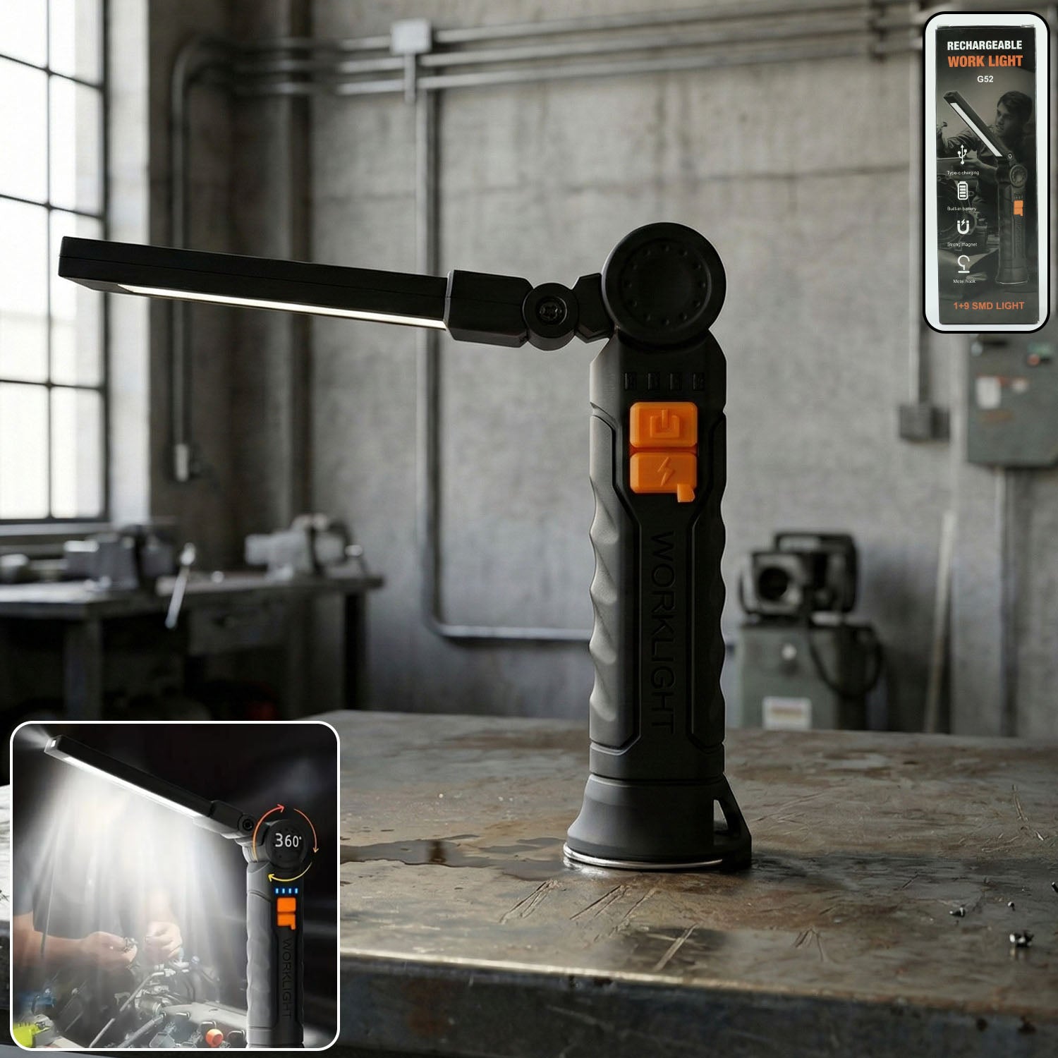 Rechargeable Adjustable LED Work Light with Magnetic Base