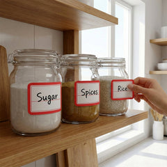 Close-up view of writable blank label sheets