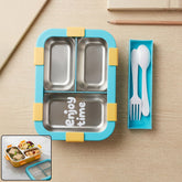 Airtight 3 Compartment Stainless Steel Lunch Box with Spoon & Fork – 600ml