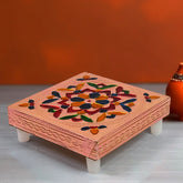 Handmade Meenakari Wooden Puja Chowki Front View