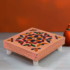 Handmade Meenakari Wooden Puja Chowki Front View