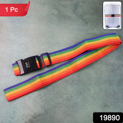 Combination lock on rainbow luggage strap