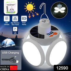 Solar LED camping lamp hooked inside a tent