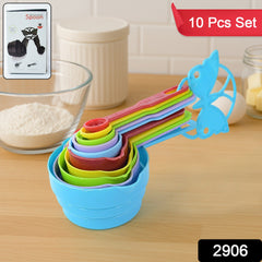 10Pcs Plastic Measuring Spoons and Cups Set for Home Kitchen Cooking.