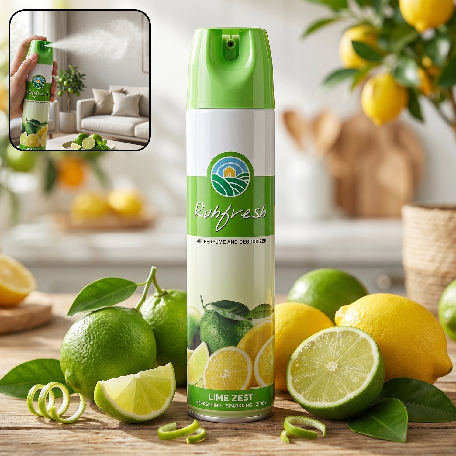Rubfresh Lime Zest Air Freshener Spray 220 ML bottle