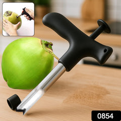 Close up of coconut driller tool showing sharp tip