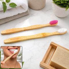 🎁 Bamboo Toothbrush Set – Eco-Friendly Medium Bristles (2 Pack)