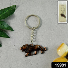 Detailed close-up of the walking lion design on keychain