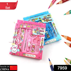 School stationery kit including sharpener and glue