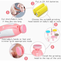 Close-up of electric baby nail trimmer with different grinding heads