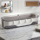 Stylish transparent bathroom wall shelf with white accents & three hooks