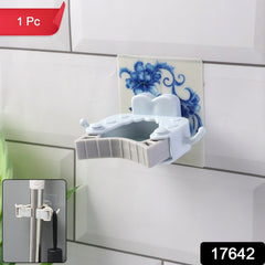 Self-adhesive cleaning tool organizer with mop and broom holders