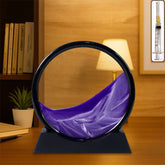 3D Moving Sand Art with round glass frame showing liquid motion sandscape