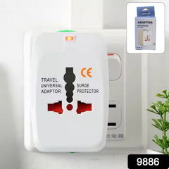 Universal Travel Adapter with multiple devices plugged in