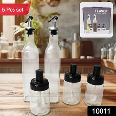 Transparent glass bottles with rubber stoppers for oil and spices
