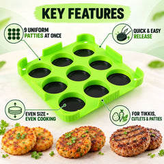 9 Cavity Cutlet and Aloo Tikki Maker Mould with Removable Base Inserts
