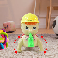 Musical baby crawling doll with bottle accessory
