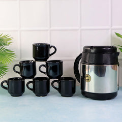 Thermos flask with 6 ceramic cups set