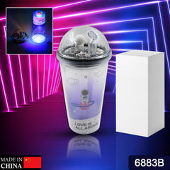 Double wall insulated tumbler cup with space astronaut design and LED glow