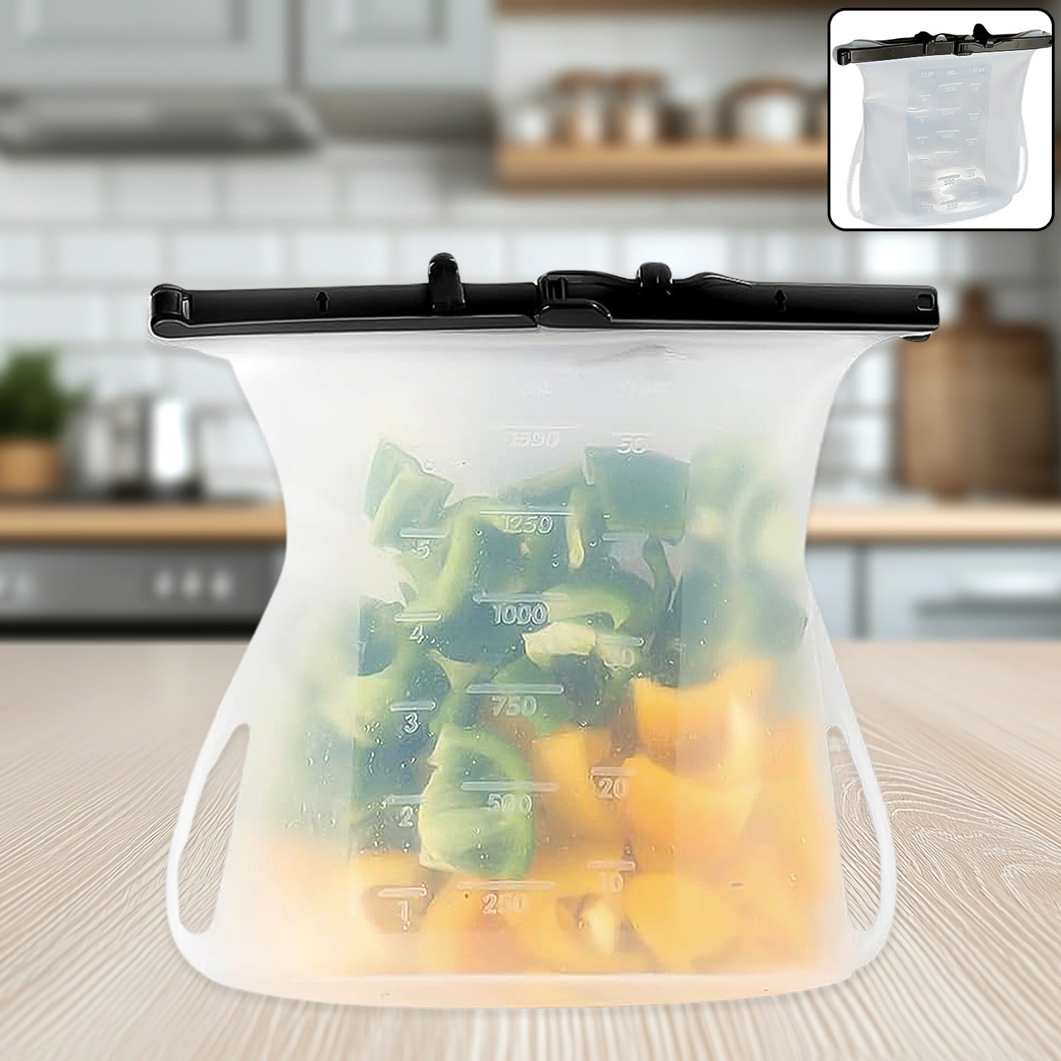 Silicone food storage bag with leakproof seal