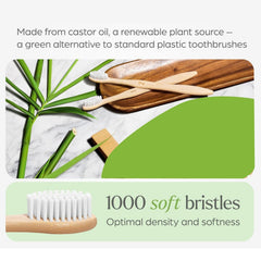 Close-up of medium bristles on bamboo toothbrush