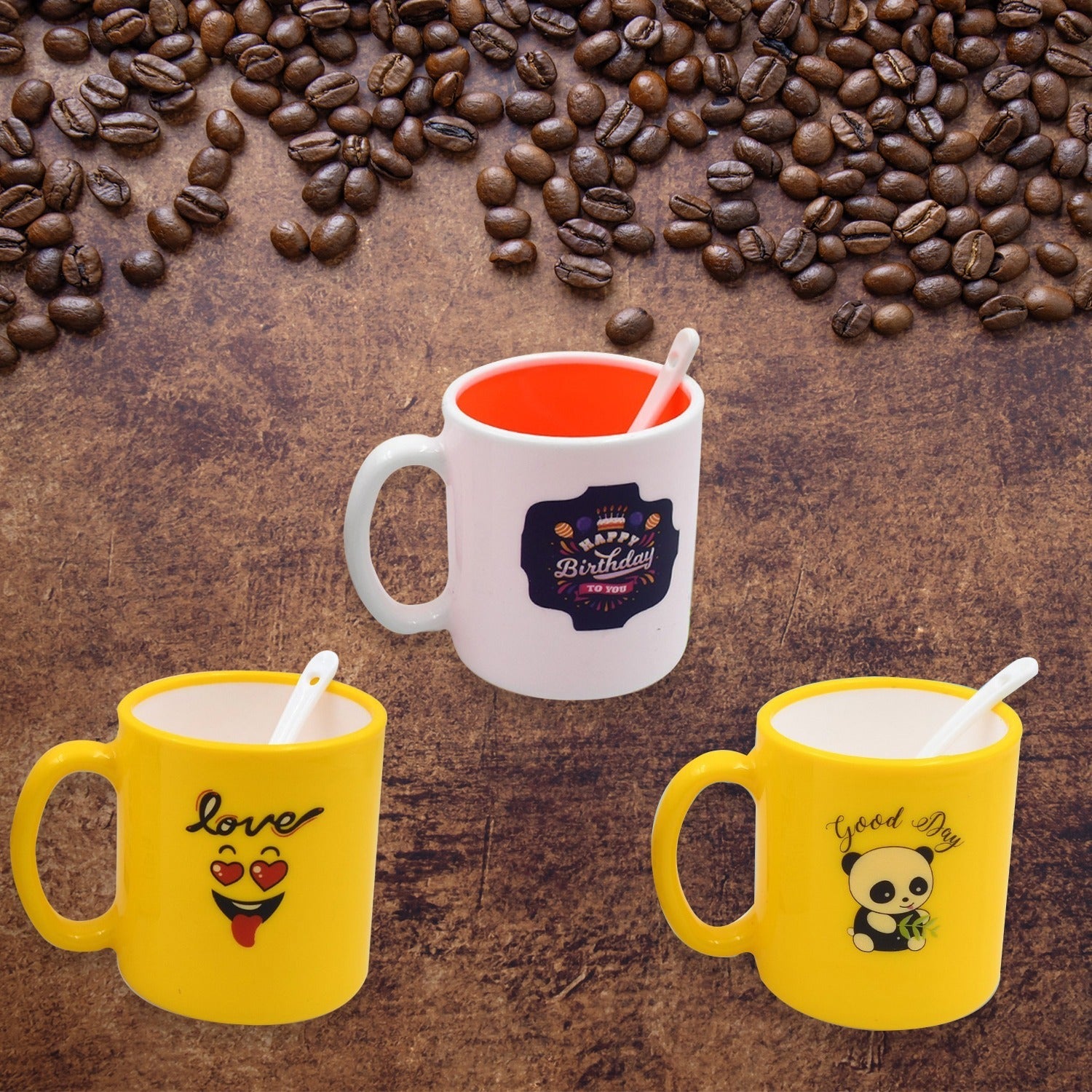 Mixed design coffee mug with spoon in gift box