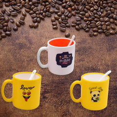 Mixed design coffee mug with spoon in gift box