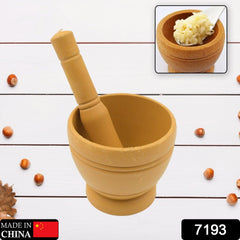 Close-up of traditional khalbatta mortar and pestle