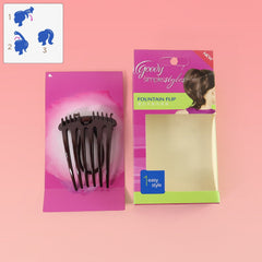 Close-up of ponytail comb with elastic loop in hair
