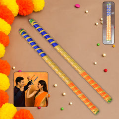 Decorative Dandiya Sticks Pair with colorful and golden accents for Navratri and Garba