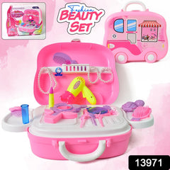Girl playing with pretend makeup set
