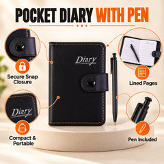 Lined Pocket Notebook Diary with Pen and Snap Closure (1 Pc, 12 x 8 Cm)