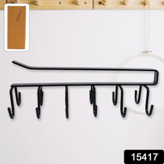 Under cabinet mug holder with 6 hooks, showing mugs