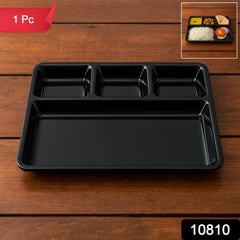 Black plastic 4-section rectangular serving tray