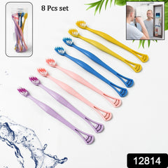 Close-up of 2-in-1 toothbrush and tongue scraper in hand